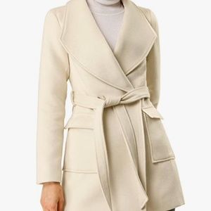 Allegra K Shawl Collar Cream Coat With Removable Belt - L
